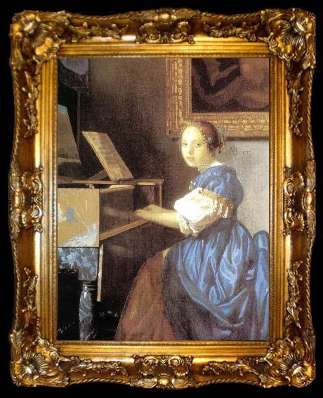 framed  VERMEER VAN DELFT, Jan Lady Seated at a Virginal (detail) aer, ta009-2